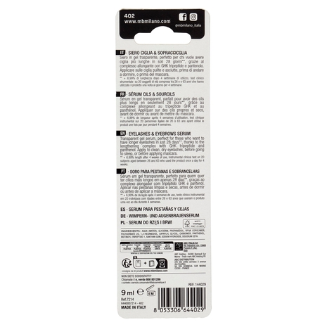 MB Milano Grow Lashes & Brows Serum Siero Ciglia - Sopracciglia Transparent 9 ml